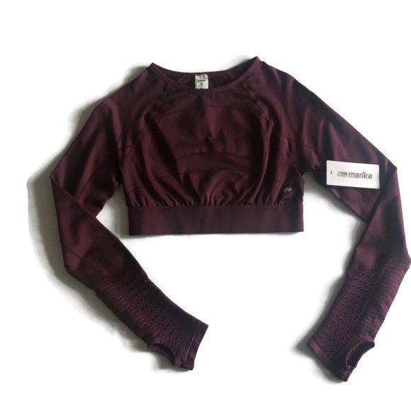 NWT Marika Long Sleeve Crop Top Maroon Rash Guard Arm Sleeves - Picture 1 of 5